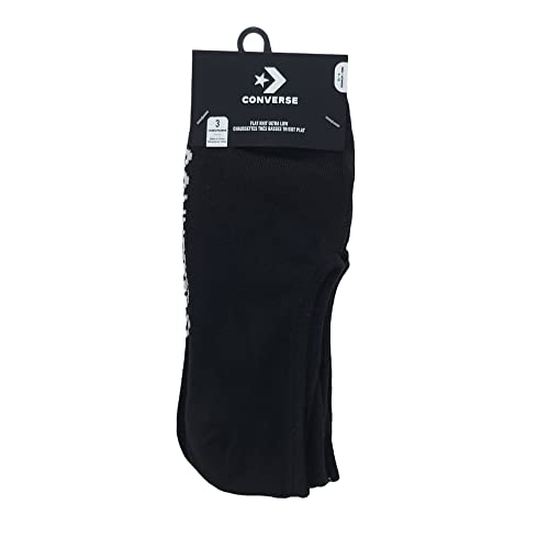 Converse Men's 3 Pack Flat Knit Ultra Low Socks No Show Made For Chucks Shoe Size 6-12 (Black/White)4
