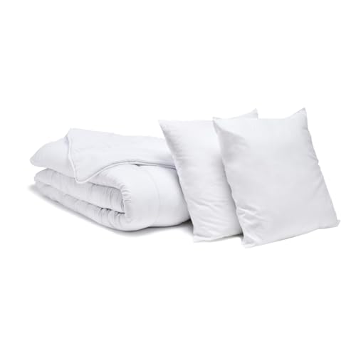 Bleu Calin Pack Economique Couette Tempérée Cocooning 220x240 cm Microfibre Ultra Douce + 2 Oreillers Moelleux 60x60 cm, Fabriqué en France, Certifié...
