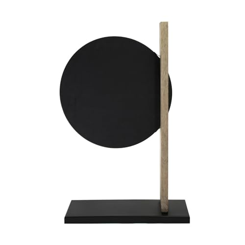 Image of Howard Elliott Collection Skoda Round Tabletop Mirror with Stand, Vanity Makeup Mirror with Brushed Brass Stainless Steel Frame and Mango Wood Base, Modern Accent Decor Mirror, Brass, 28.5 x 18 Inch