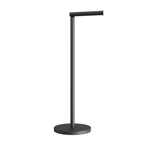 Minismus Porte Papier Toilette sur Pied Noir - Support Rouleau WC avec Réserve - Dérouleur Papier Toilette sur Pied - Accessoire WC Moderne et Stable