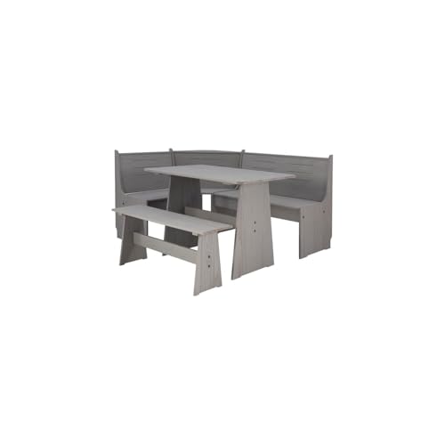 Maykoosh Pine Corner Dining Set - Solid Wood Kitchen Breakfast Nook with Storage - Grey Finish