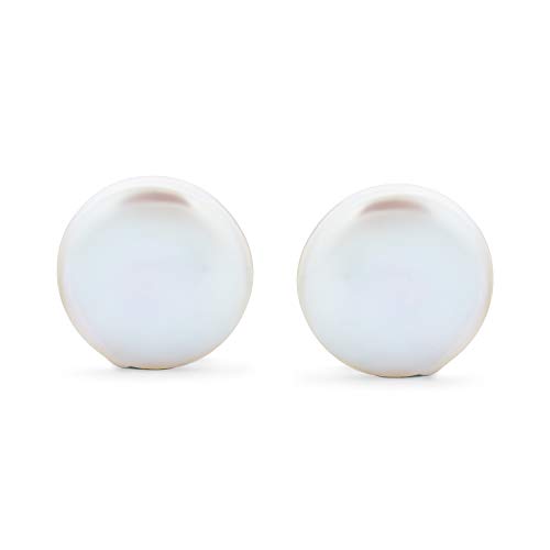 Bridal White Biwa Coin Freshwater Cultured Pearl Clip On Earrings For Women Non Pierced Ear .925 Sterling Silver2