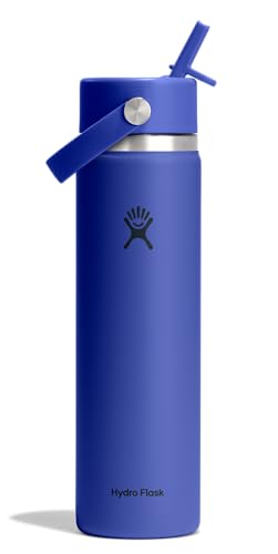 Image of Hydro Flask Water Bottle - Insulated Stainless Steel - Wide Straw Lid, Non Spill, Leakproof in 24 Oz Capri Blue