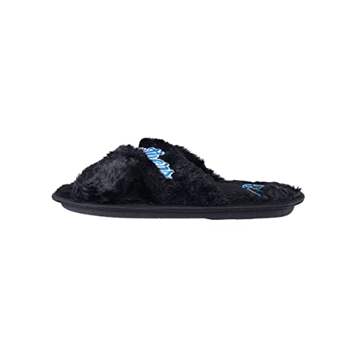 Image of FOCO Womens NFL Team Script Wordmark Fuzzy Cross Slide Slippers