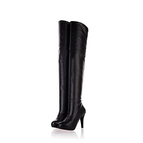 Bottes à talons hauts en PU noir pour dames avec finition haut de gamme