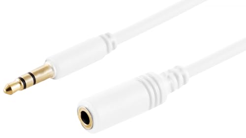 1aTTack.de 1 prolunga audio da 1,5 m, colore bianco, 3,5 mm, TRS, sottile, cavo AUX Extension – Connettori fusi, contatti placcati in oro, ideale per HiFi, dispositivi audio e sistemi musicali