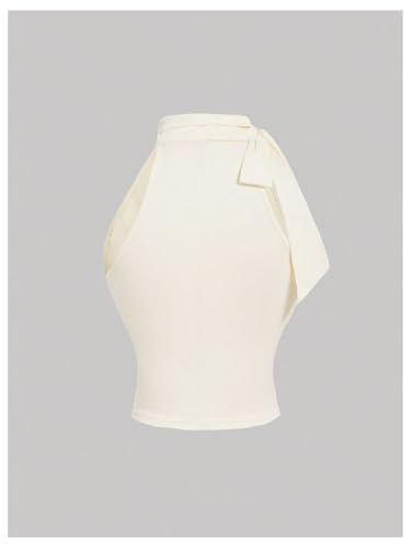 Floerns Women's Sleeveless Halter Tops Ruched Tie Front Elegant Crop Tank Top2