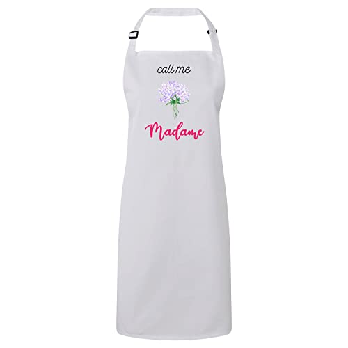 Tablier cuisine premium blanc Call Me Madame imprimé bouquet de fleurs pour femme