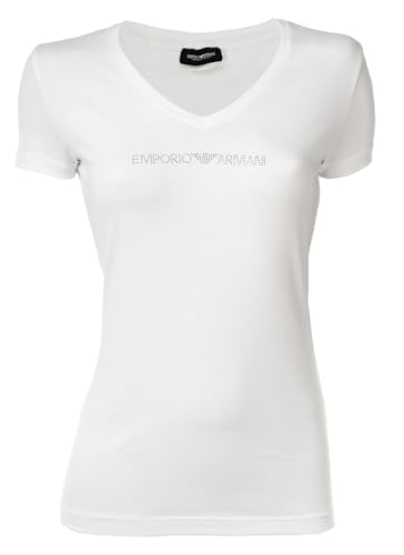 Emporio Armani T-Shirt Camiseta V-Neck Iconic Mujer, Blanco...