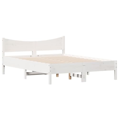 vidaXL Massivholzbett, Bett Doppelbett für Schlafzimmer, Bettrahmen mit Lattenrost Kopfteil, Schlafzimmermöbel Holzbett, 140x200 cm Weiß Kiefer