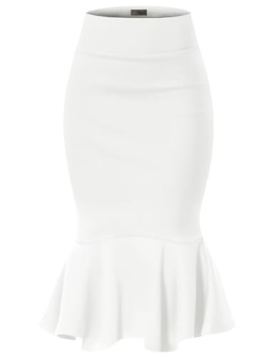 Image of HyBrid & Company Womens Premium Nylon Ponte Stretch Office Fishtail Pencil Skirt High Waist Made in The USA Below Knee