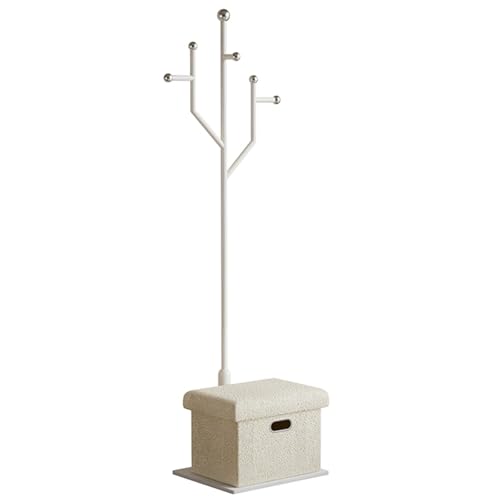 LXRHLIKG Recibidor Perchero, Perchero Recibidor Entrada con Caja de Almacenamiento de Franela y 6 Ganchos, Percha de Pie Resistente 3 en 1 con Base de Mármol(White)