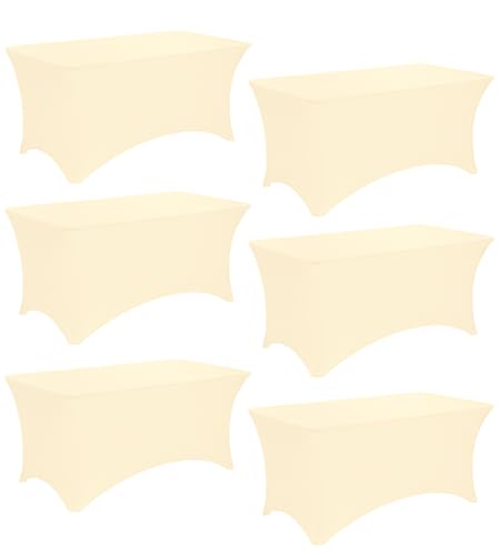 Image of 6 Pack 6FT Spandex Table Covers Washable Wrinkle Resistant Fitted Rectangle Tablecloth for Folding Table Wedding Party Birthday Banquet Bar Events(Beige)