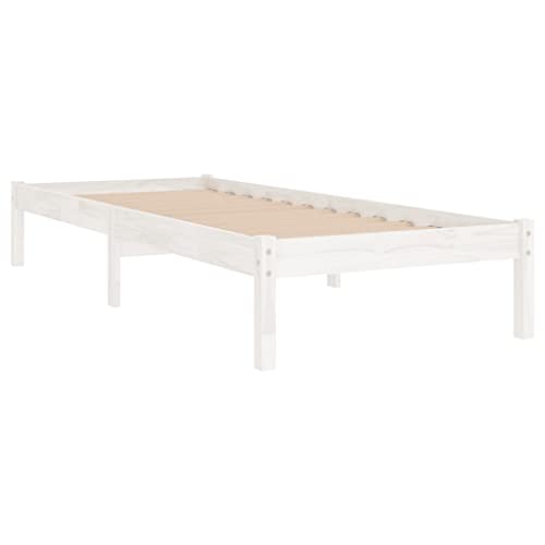 vidaXL Kiefer Massivholzbett Bettgestell Bett Holzbett Einzelbett Futonbett Bettrahmen Schlafzimmerbett Schlafzimmermöbel Weiß 90x200cm
