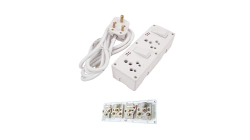 Image of 16 Amp Electrical Combination Box with 2 Switch and Socket Pairs, Ceramic Body, White