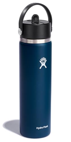 Image of Hydro Flask Water Bottle - Insulated Stainless Steel - Wide Straw Lid, Non Spill, Leakproof in 24 Oz Indigo Blue (Pack of 3)