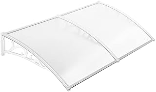 Front Door Canopy, Outdoor Awning Rain Shelter with Transparent Polycarbonate Plate and Aluminium Frame for Window, Porch, Front Back Door, 190 x 98.5 cm, White