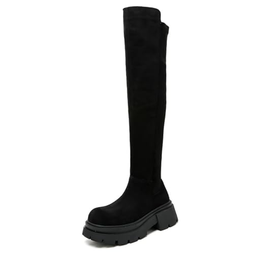 Women's Suede Leather Chunky Heels Knee High Boots With Side Zipper Causal Round Toe Thick Heel Tall Boots Comfortable Warm For Daily Leisure Travel Party Walking Office