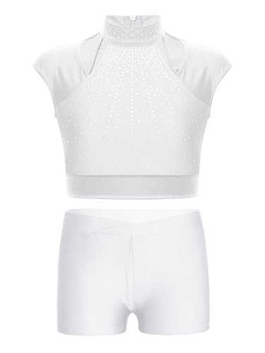 Kids Girls Two-piece Gymnastics Ballet Dance Outfits Crop Top Matching Shorts Tracksuit Set 6-16 Years