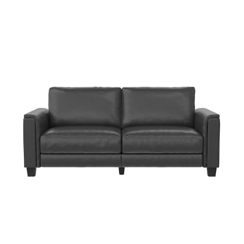 REALROOMS Camden 75.5" Upholstered Sofa, Charcoal Faux Leather, Modern Vintage