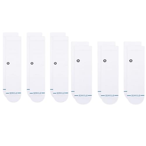 Stance Icon Crew + Quarter 6-Pack Bundle, White, Large