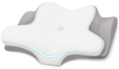 Image of Cervical Neck Pillow, Memory Foam Pillows for Neck & Shoulder Pain Relief, 2 Heights Ergonomic Pillow with Breathable Ice Silk Cover, Neck Support Pillow for Stomach Sleepers Dover White