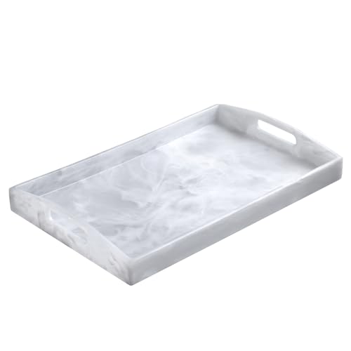 Szyrl Serving Tray With Handles Extra Large, 16X10 Inch Sturdy Resin Rectangle Kitchen Countertop Organizer, Decorative Vanity Ottoman Tray, Perfect For Home Decor Storage And Display, Marble White thumb #7
