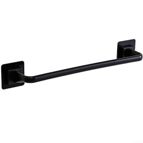 Wall Mounted Towel Holder, No Drill Towel Bar for Bathroom and Kitchen, Waterproof Plastic Towel Rail with Modern Design, On Installation Without Drilling(Black L)