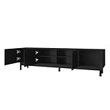 FammyLoft 169cm TV Unit with 4 Curved, Wave-Shaped Doors, Modern TV Stand Cabinet with Adjustable Shelves and Stabilizing Legs, Entertainment Unit for Living Room, Black - Image 6