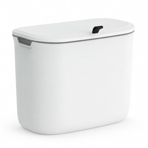 Delletir Wall Mounted Sliding Lid Trash Can, Compact Space-Saving Garbage Bin, Hanging Waste Basket for Kitchen & Bathroom (Pearl White, 5L) by Delletir - Used condition - US$35.18