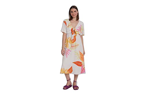 Vestido Midi Estampado Evasê - Bege - M
