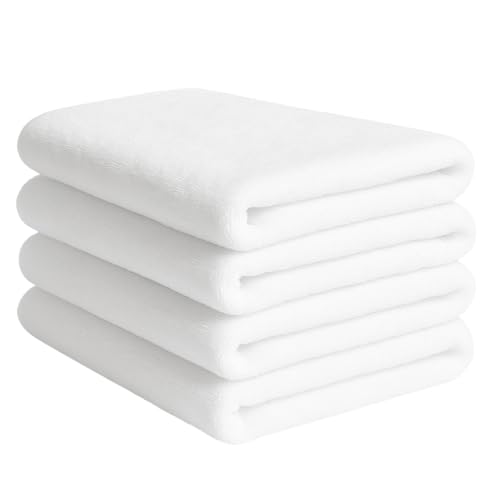 Hotel & Spa Quality White Cotton Bath Towels, Full Size 58x28 Inches, 400 GSM, Soft, Absorbent & Antibacterial (4 Piece)