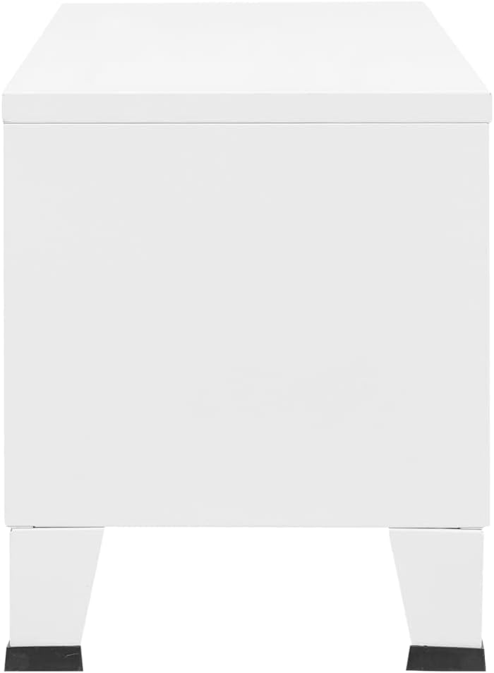 vidaXL White Pre-Assembled TV Cabinet, Industrial Metal TV Stand Unit with 2 Doors & 1 Shelf, Cable Management Design