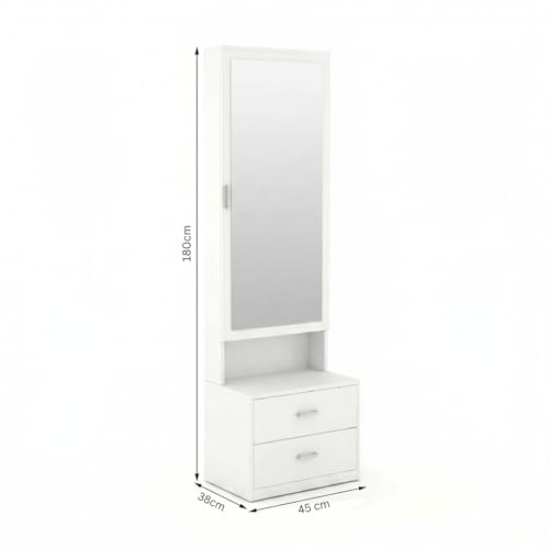Image of DesignFit Engineered Wood Dressing Table with Drawer and Door Storage Wooden Mirror Vanities Furniture for Bedroom Home Living Room (White Finish)