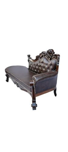 Image of Victorian Style Chaise Lounge, Tufted Cream Upholstery, Mahogany Wood Frame, Classic Living Room Furniture (diwan Set of 3)