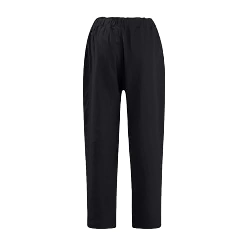 Capri Pants for Women Cotton Linen Straight Wide Leg Capris Casual Summer 2025 Loose Elastic High Waist Cropped Trouser3