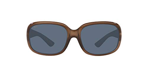Costa Del Mar Women's Gannet Polarized Rectangular Sunglasses, Shiny Taupe Crystal/Grey Polarized-580P, 58 mm