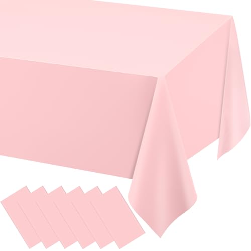Image of WNINK 6 Pack Plastic Light Pink Tablecloths for Parties Disposable Table Covers 54 inch x 108 inch Baby Pale Pink Pastel for Baby Shower Party, Parties Bridal Shower, Engagement Wedding,Holiday Birthday
