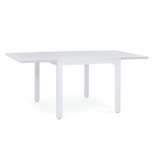 Soleil Jardin Aluminum Patio Extendable Dining Table, 35" - 71", Adjustable Indoor Outdoor Furniture Rectangle Table for 4-6 Person Porch Deck Garden, White
