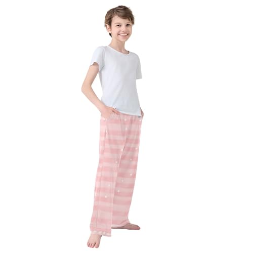 Boys' Pants Pink Check Stripe Long Bottoms Jogger Pants Elastic Waist Trousers with Pockets S-XL4