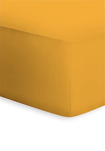 Bassetti Boxspring Oro 196 9314108 Fitted Sheet Plain Cotton and Elastane 180 x 200 cm / 200 x 220 cm, Gold, 180x200 200x220