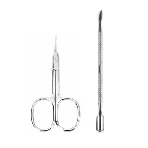 HYFZOD 2 Piezas Kit Alicates Cuticulas Acero Inoxidable, Empujador de Cuticulas Para Cutículas y Herramienta de Cortador de Cutículas