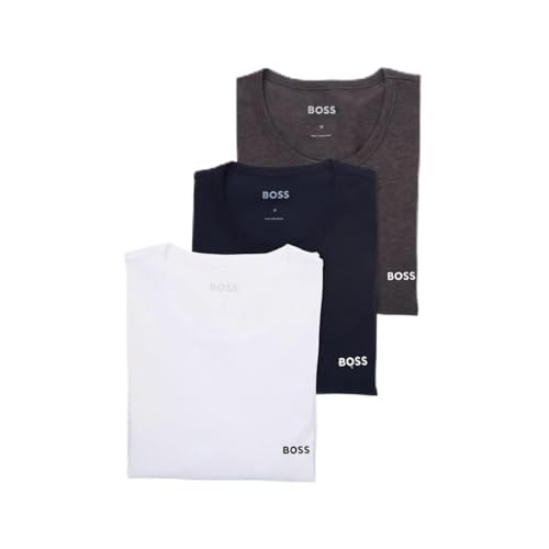 BOSS Mens 3-Pack Classic Logo Cotton T-Shirt Charcoal/White/Navy Medium