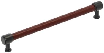 Signature Hardware 954066-O-81316 Lazzara 8-13/16 Inch Center to Center Brown Leather Bar Cabinet Pull - Matte Black
