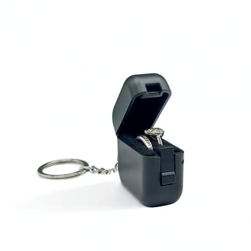 locketry Ultra Slim Ring Case with Keychain Portable Gym Jewelry Box Compact Travel Ring Holder Small Black Jewelry Organizer for Women and Men(1.4 x 1.4 x 0.7 in)