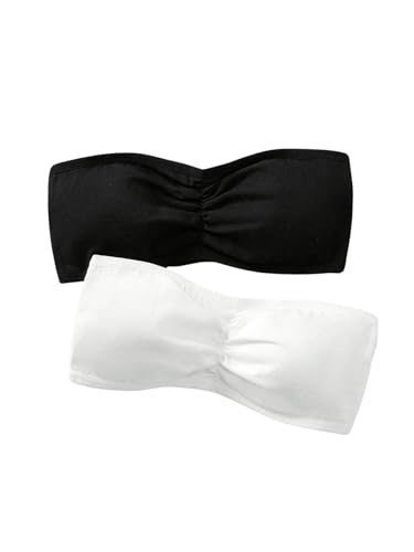 OYOANGLE Girl's 2 Pack Strapless Tube Bras Wireless Padded Seamless Bandeau Bralettes
