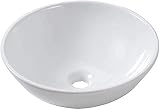 Round Vessel Sink - Logmey 16"x16" Modern Round Bowl Above Counter White Porcelain Ceramic Bathroom