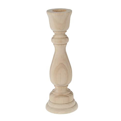 Wooden Candle Holder for Pillar Candles, Unfinished Rustic Farmhouse Boho Style, Tall Candle Stick Stand for Fireplace or Dining Table Centerpiece, 6.69″