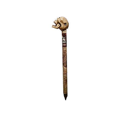Mictlantecuhtli Pen lined in amate paper, at the top it has a hand painted resin skull with articulated jaw. Size 5.9 In.
