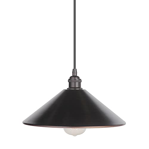Worth Home Products Instant Pendant Light Conversion Kit Brushed Bronze 11" Metal Shade Transitional Recessed Light Conversion Kit For E26 Recessed Mounted Cans #TOP1